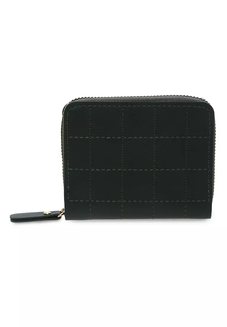 Dompet Zip Motif Kotak-Kotak Design Casual Small Wallet Premium Quality - Hijau