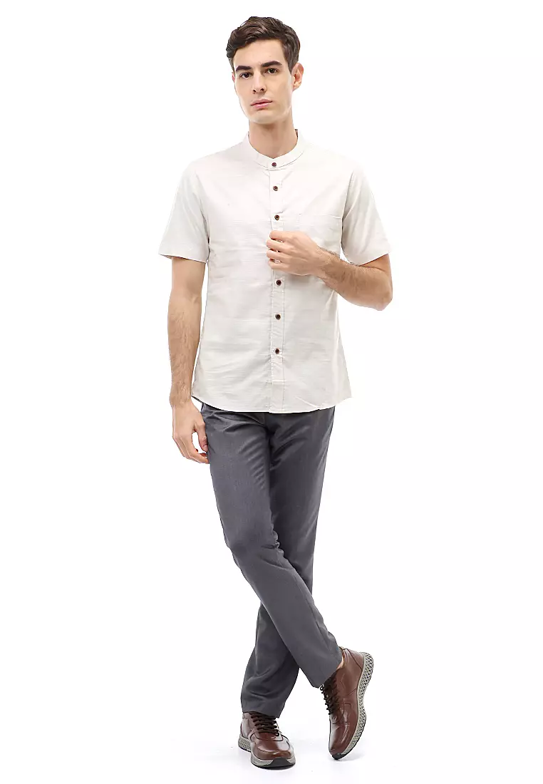 Dwan Atasan Kasual Kemeja Koko Pria Slim Fit Lengan Pendek Material Cotton ORIGINAL - White