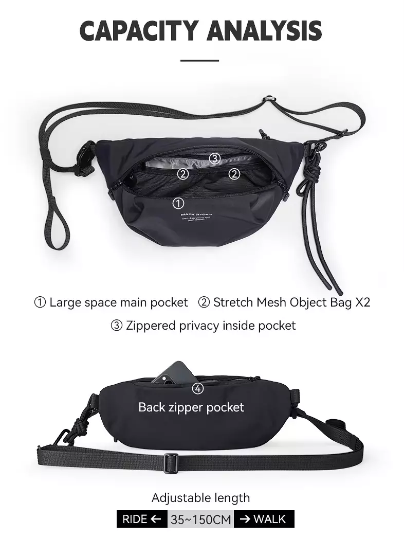 Mark Ryden Tas Selempang Pria Crossbody Waist Sling Bag MR520- BLACK