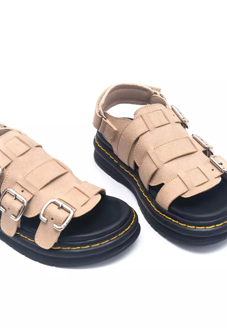 Alexa Platform Flat Sandals in Beige