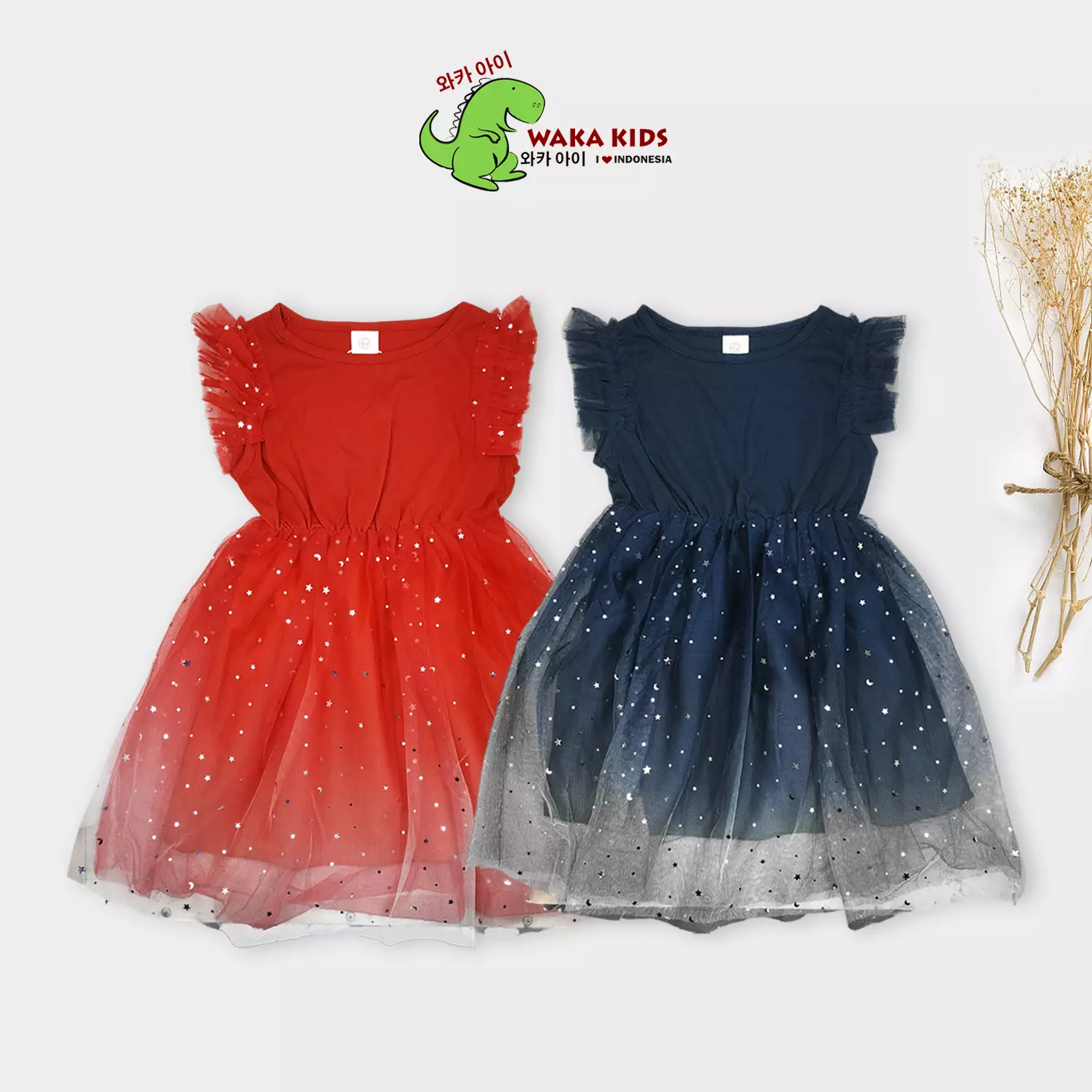 Wakakids Dress Anak Perempuan Baju Putri Gaun Sequin Tutu Gradasi 4492 Venrz Merah