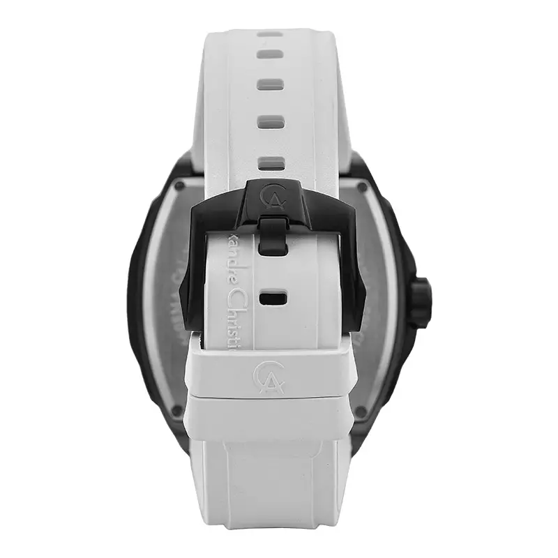 Jam Tangan Pria Alexandre Christie Automatic AC 6608 MA REPBARESL Open Heart Dial White Rubber Strap + Extra Strap