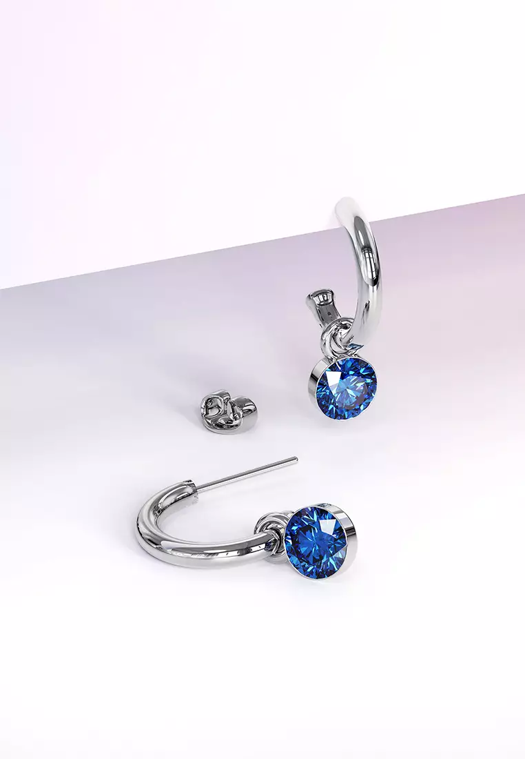 Colette Earrings Embellished with SWAROVSKI® crystals - White Gold/Royal Blue