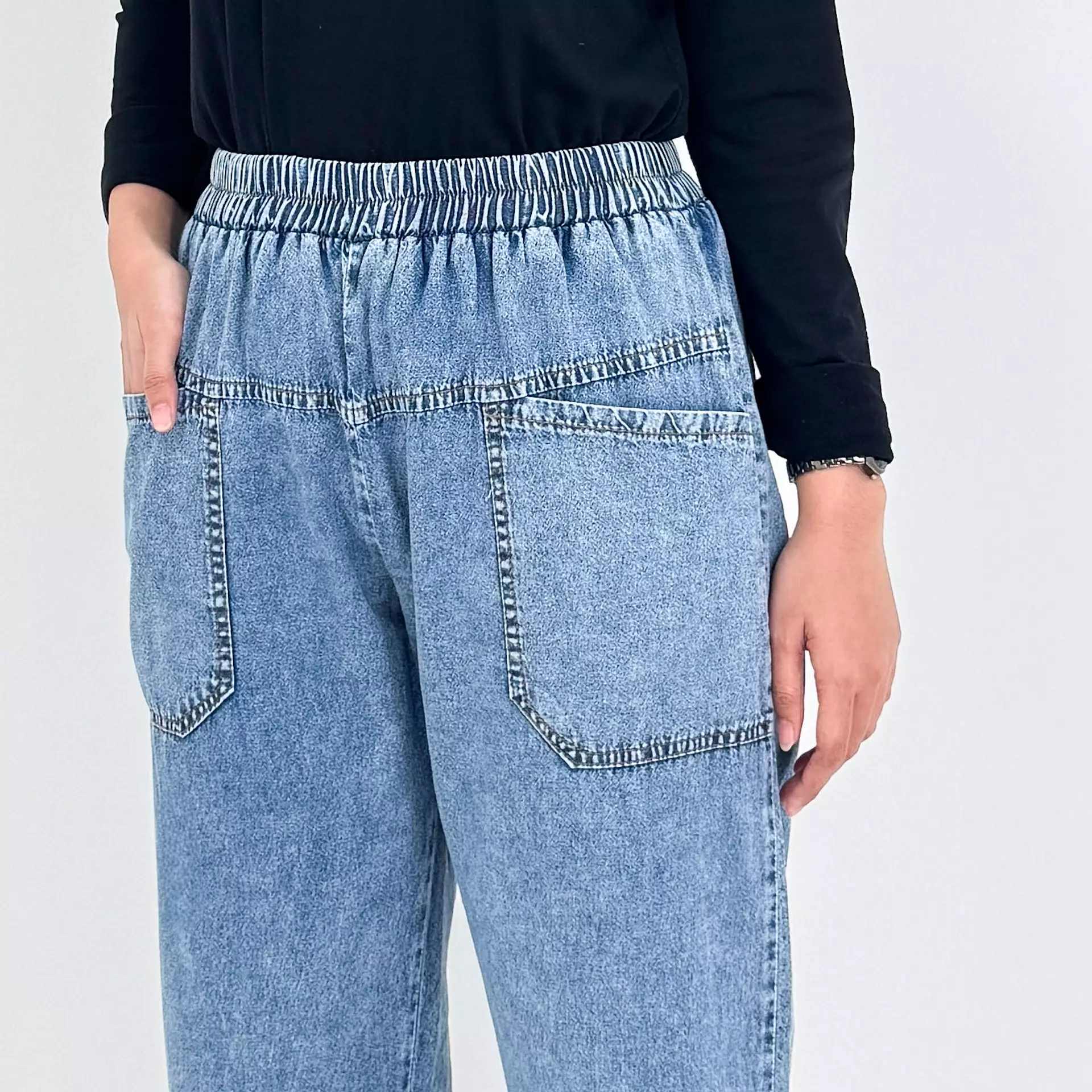 Ina Baggy Denim Pants SNOW BLUE Celana Panjang Soft Jeans Wanita 
