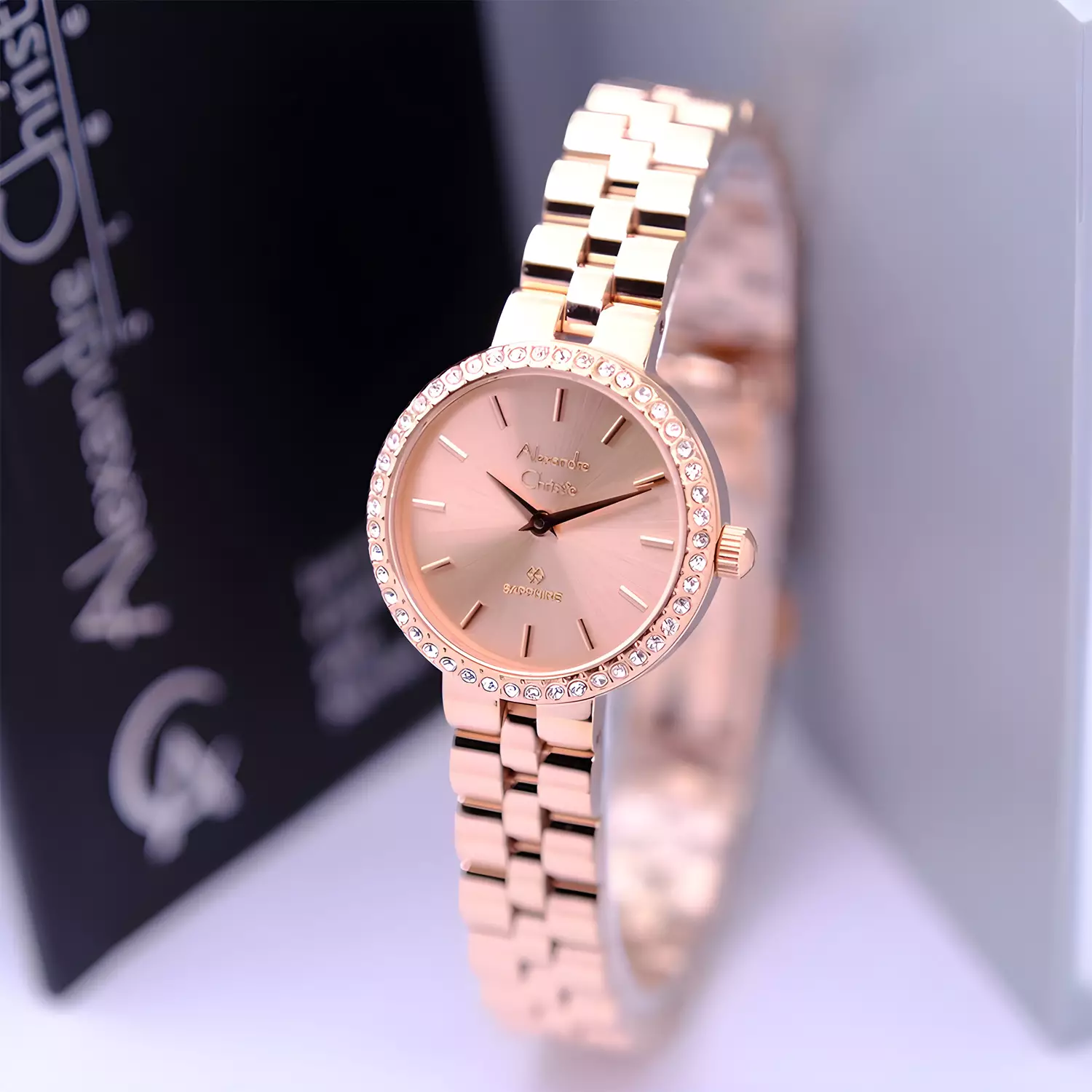 Alexandre Christie Sapphire Glass - Jam Tangan Analog Wanita - Rosegold Dial - All Rosegold Stainless Steel - 2B70 LHBRGLN