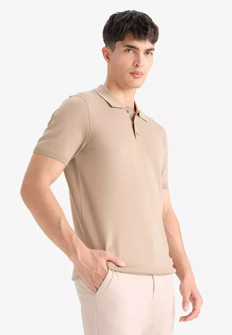 Standard Fit Polo Neck Short Sleeve Knitwear T-Shirt