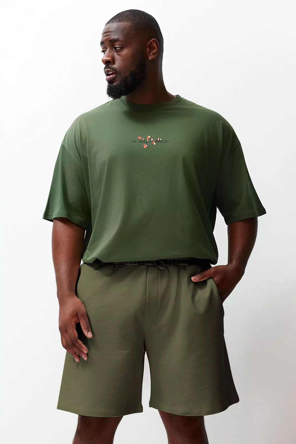 Plus Size Khaki Regular/Normal Cut Comfortable 100% Cotton Basic Shorts TMNSS24AP00001