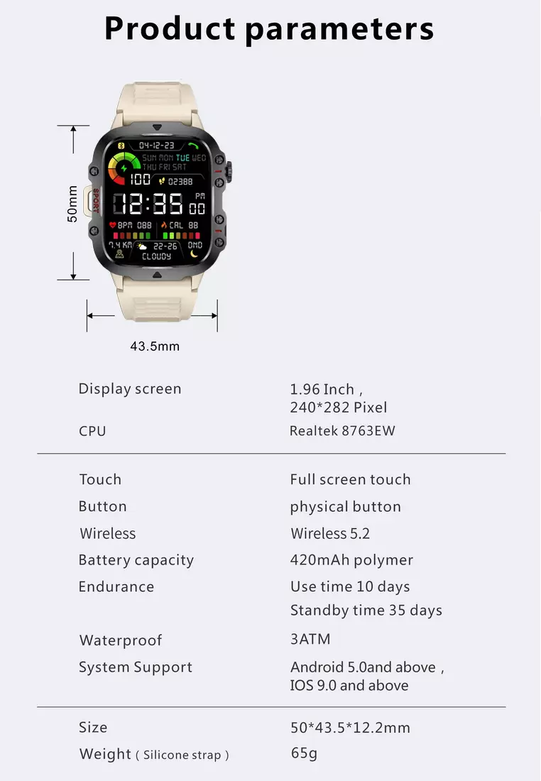 Value Deal - Unisex Smart Watch + EGLANTINE PRO 5S MINI (TWS) Wireless Earphones - Black -  Watch with Bluetooth Call - 1.96 Inch HD Screen 240x282 - Android/IOS - 3ATM Waterproof - Blood Pressure Monitoring - Rubber Strap