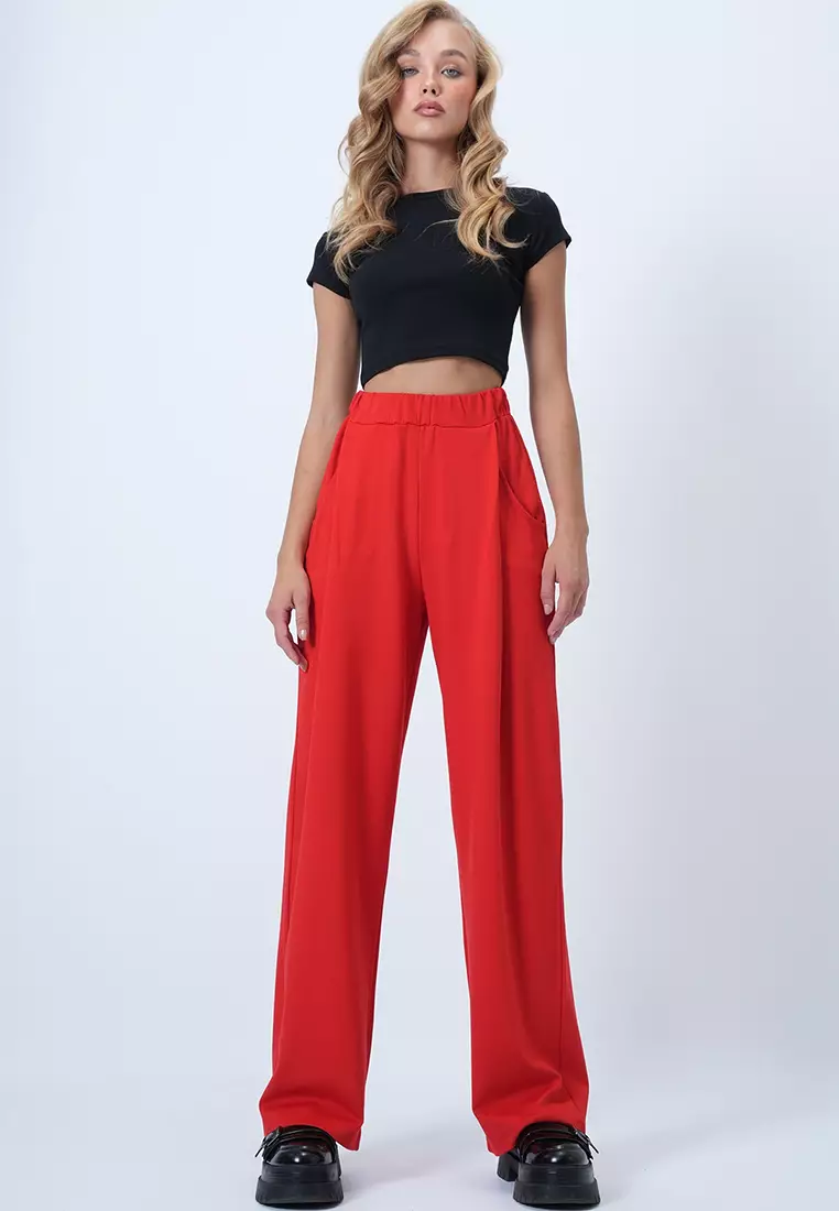 Pleated Detailed Knitted Palazzo Trousers