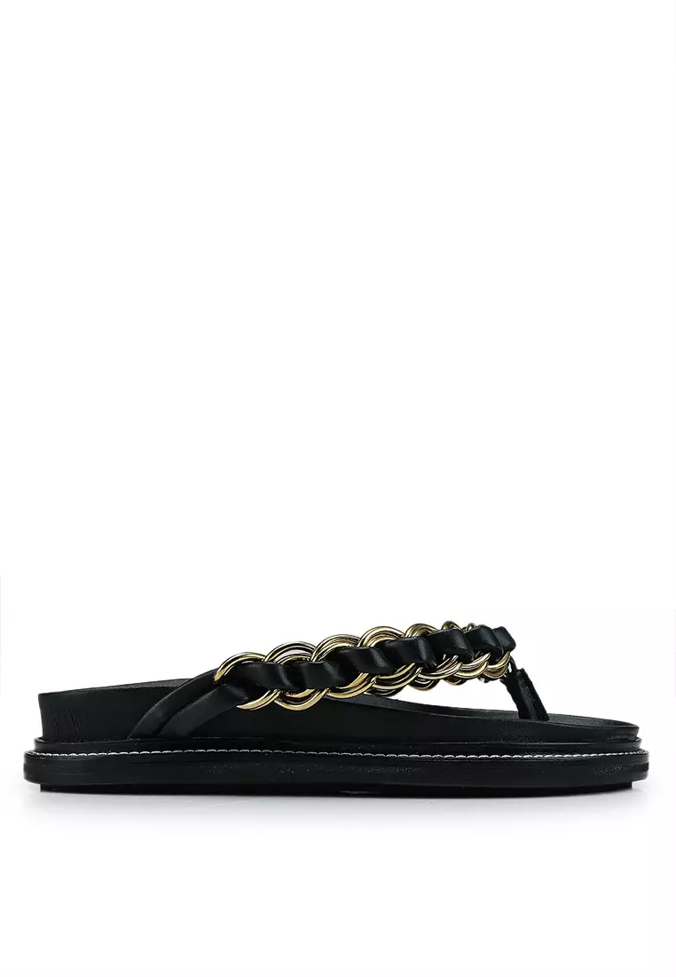 Discount on Asos Design  shoes - SKU: Festive Premium Leather Chain Flat Sandals
