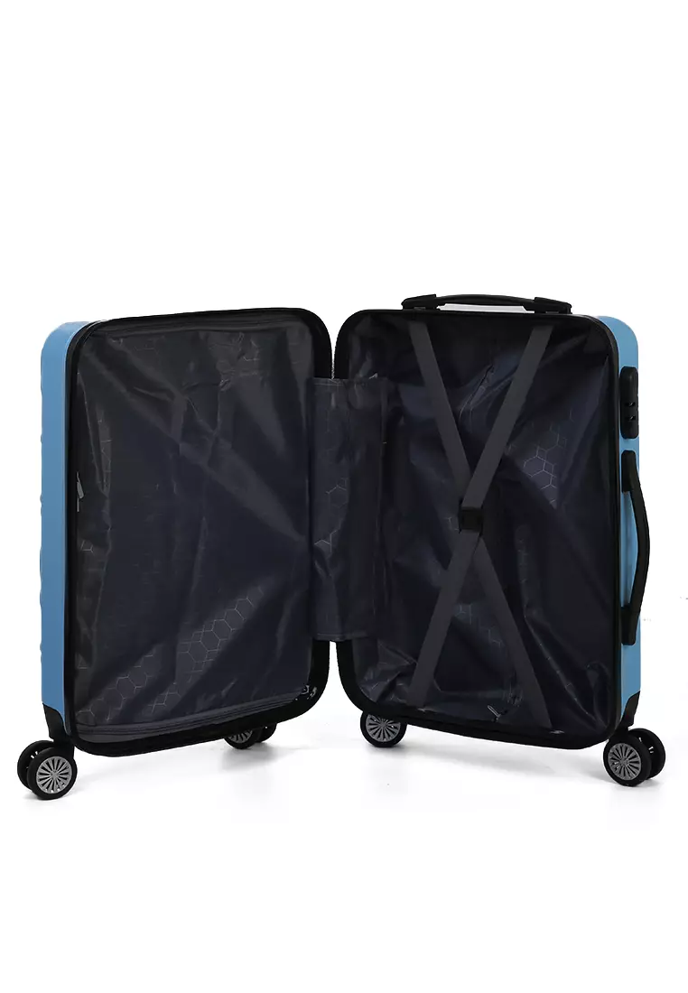 Carlton Koper Hardcase Desain Hexagon Size 20 Inch Suitcase Unisex with Rear Compartment Rubber Slot Material ABS+PVC Coated ORIGINAL - Light Blue