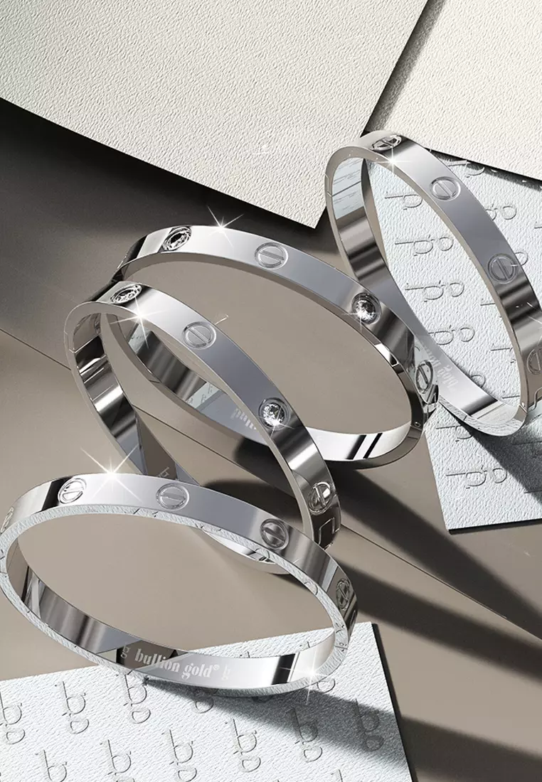 Carrie Stainless Steel Bangle in White Gold - 64mm