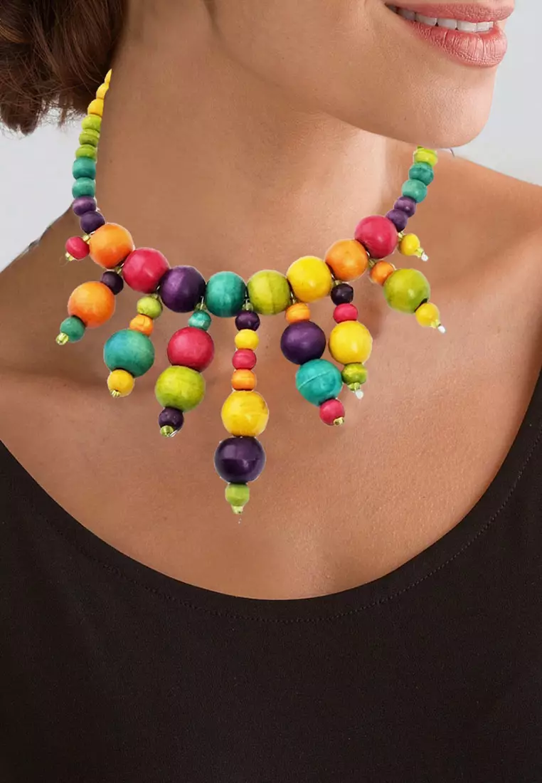 Candy Bloom Wooden Beads Necklace Kalung Wanita Multi