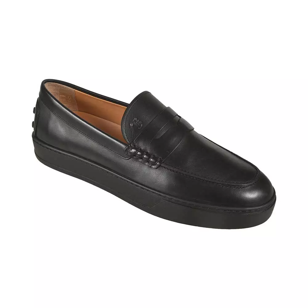 T Logo Debossed Leather Slip-Ons Loafers Black