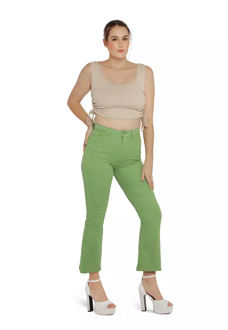 Celana Kaki Lebar Pinggang Tinggi Hijau