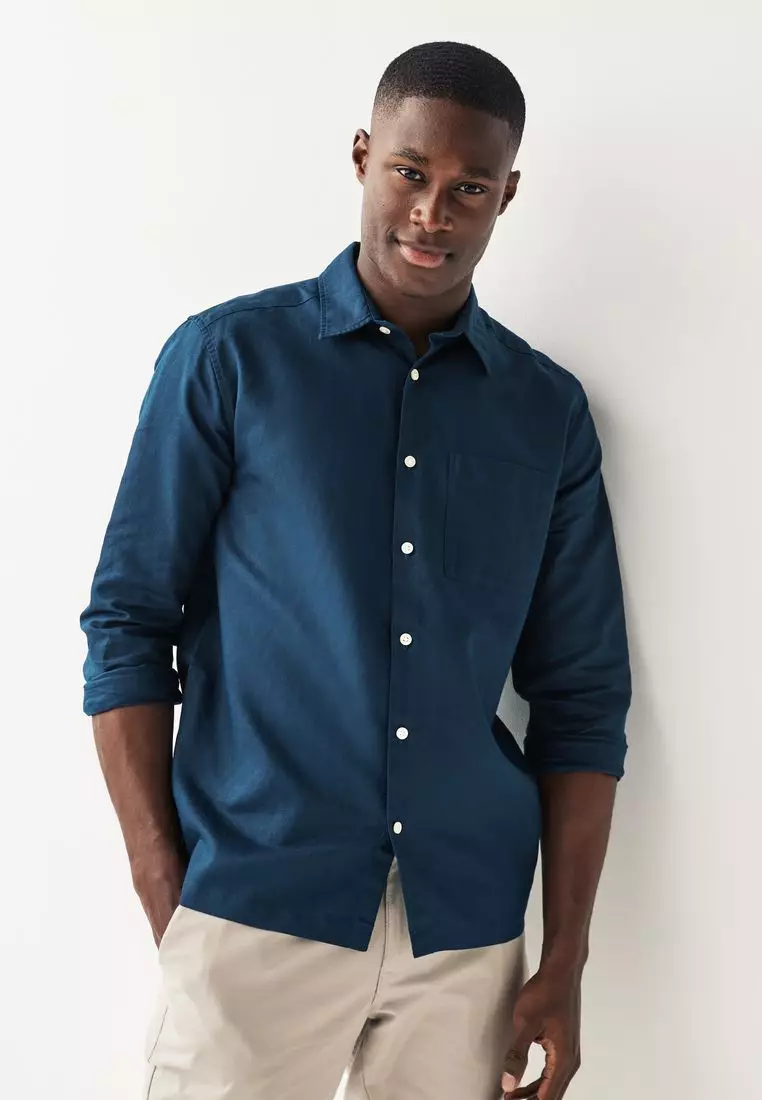 Navy Blue Color Blended Linen Shirt For Men's