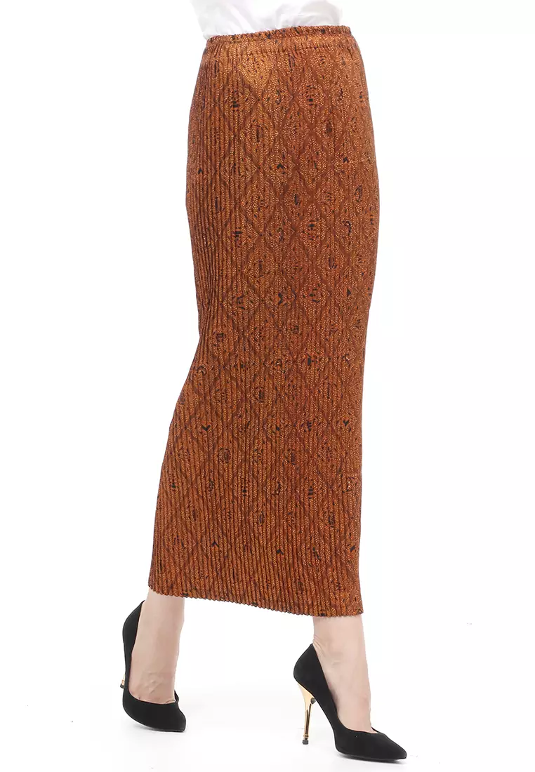 Rok Plisket Motif Batik Bawahan Wanita Design Casual - Sidomukti