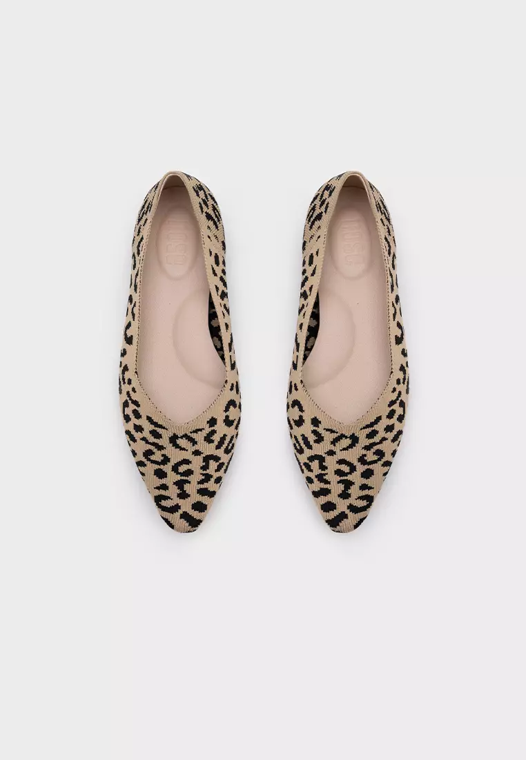 LEOPARD PRINT FLY KNIT FLAT BALLERINA飞织豹纹舒适平底芭蕾鞋