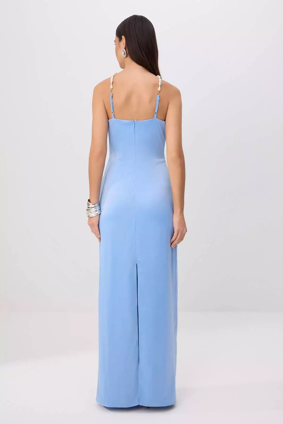 Light Blue Halter Neck Shift/Straight Maxi Woven Satin Evening & Homecoming Dress Tprss26Ae00127