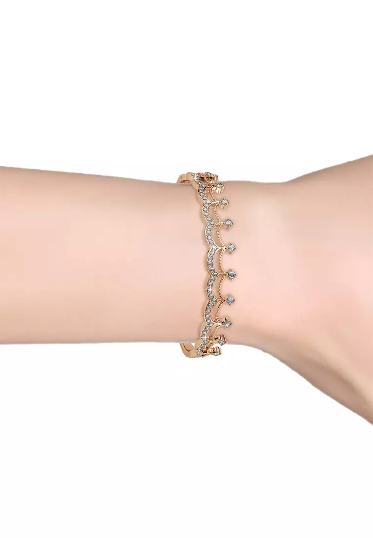 Her Jewellery Crown Diamond Bangle (Rose Gold) - Luxury Crystal Embellishments plated with 18K Gold