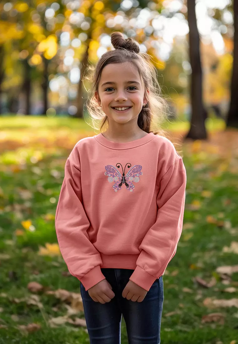 Salmon Girls Printed Cotton Knitted Sweatshirt Tkdaw25Sw00011