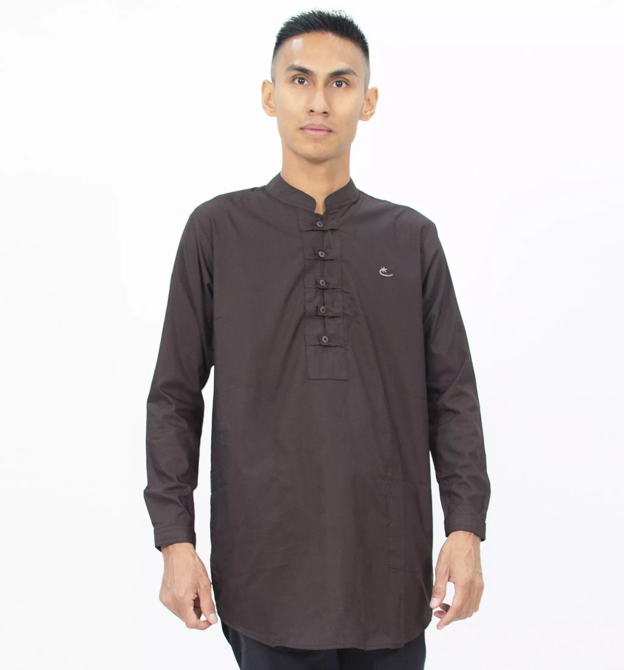 SHAMS Baju Lebaran Baju Koko Lengan Panjang Kemeja Koko Kemeja Kurta Pria - COKLAT TUA