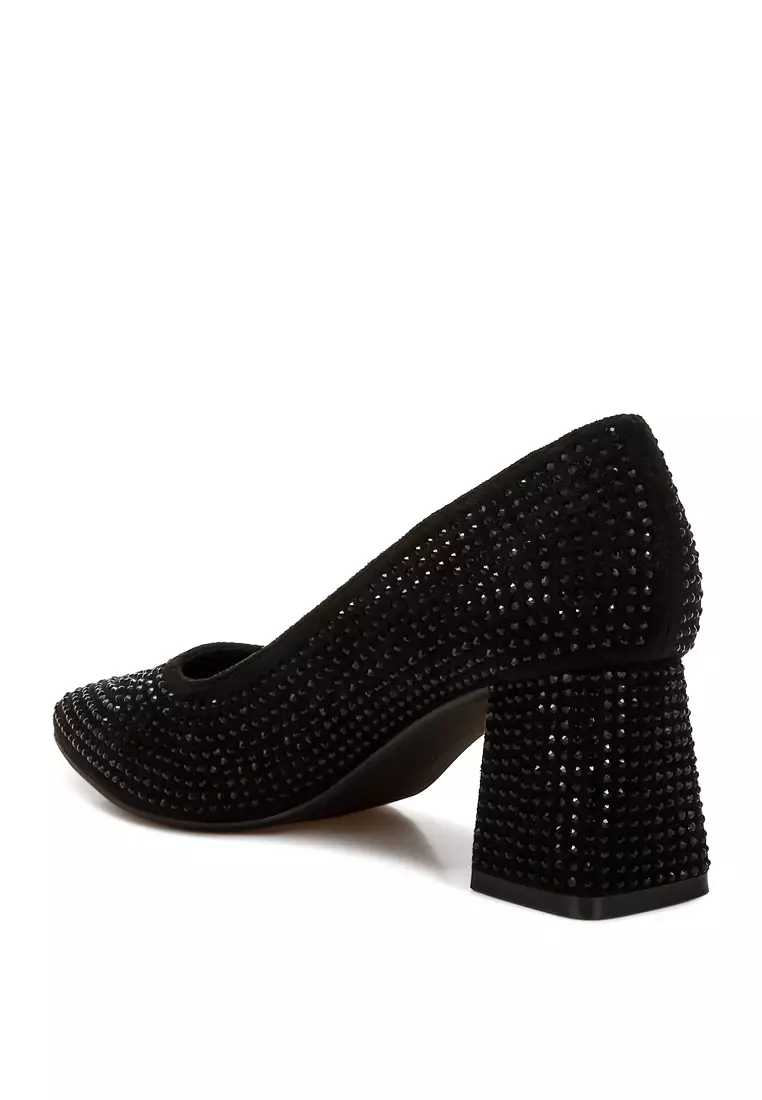 Rhinestones Embellished Pumps in Black
