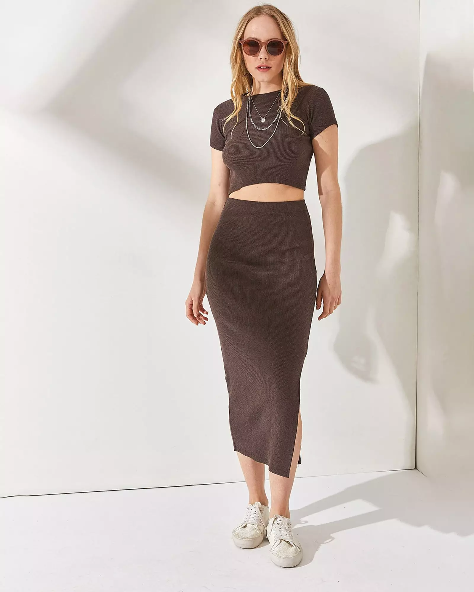 Short Sleeve Slit Skirt Lycra Suit