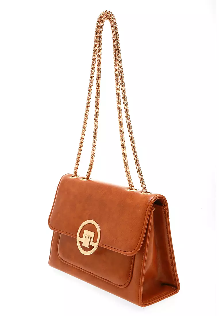 Veniqa Slingbag Wanita Tali Rantai Motif Polos High Quality Premium - Mocca