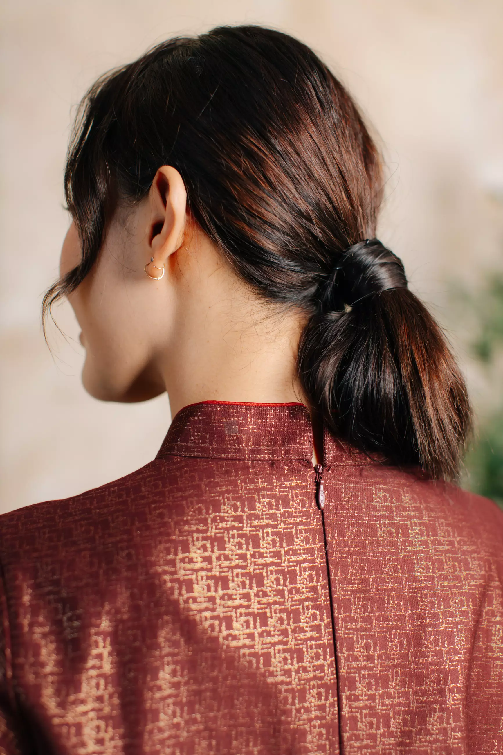 Adyatma Adhiwangsa Maroon Dress Batik Wanita Katun Foil