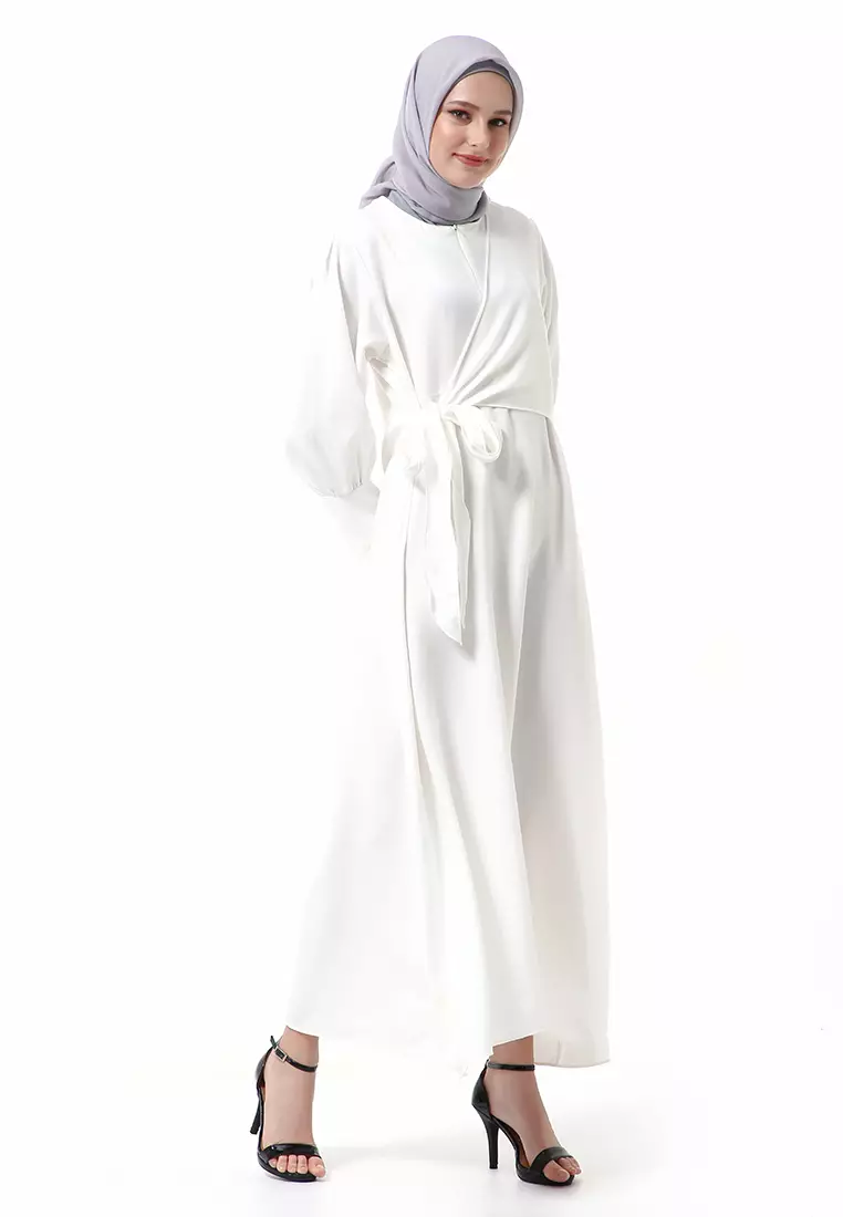 Alliyah Dress Gamis Muslimah Long Sleeve Model Balon Regular Fit Premium High Quality - Putih