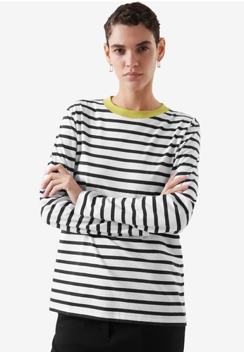 COS black and white Wide Neck Long Sleeves T-Shirt 5F44EAA1472070GS_1