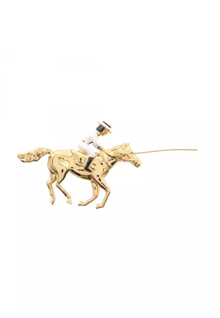 Pre-Loved Chanel coco mark brooch Horse motif GP gold white G26C