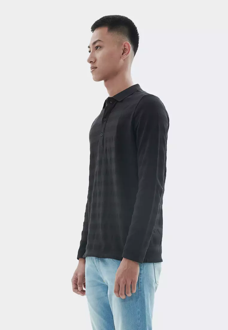 MANZONE Poloshirt lengan panjang pria GENARO-BLACK