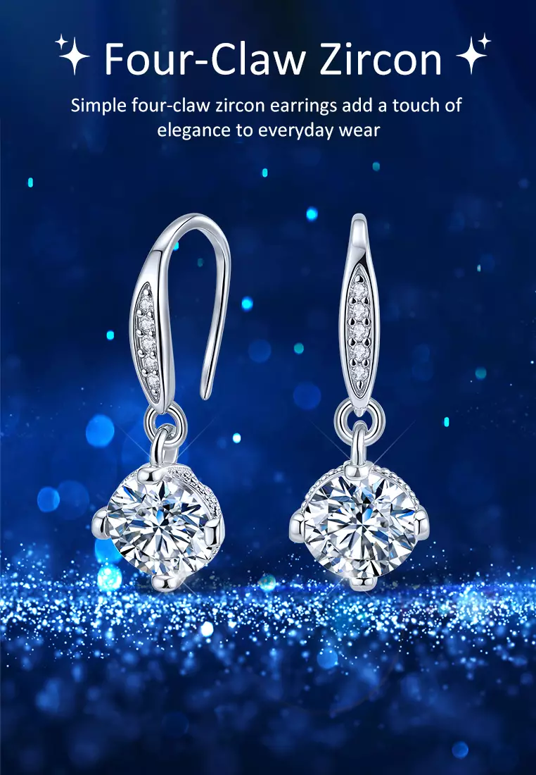 Anting Wanita Berlian Fashion Elegan Perhiasan Platinum Plated Zircon Anting Cewek Earrings E010