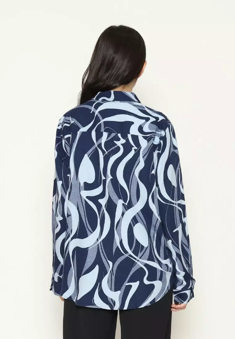 Urban Exchange Shirt Cherry Printed Navy Blue - Printed Shirt Kemeja Oversize