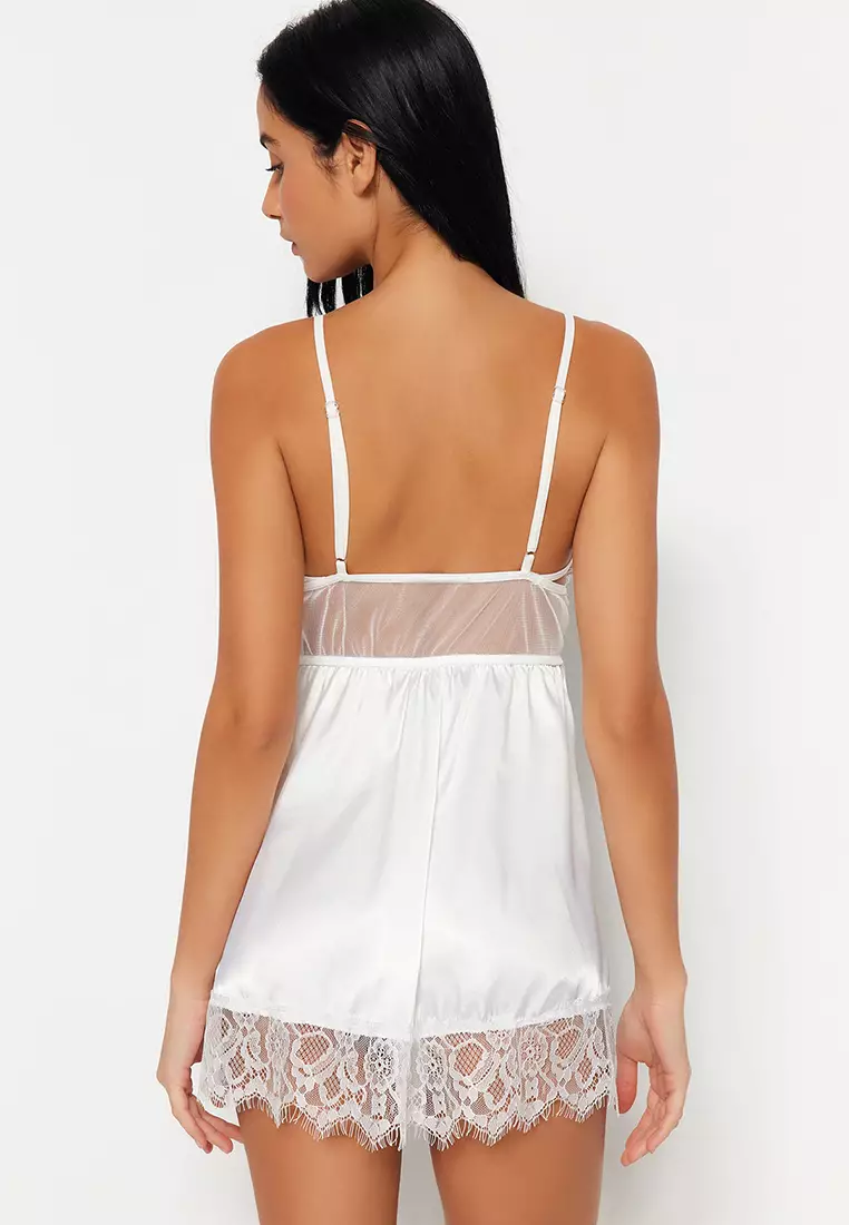 Satin Lace Detail Babydoll