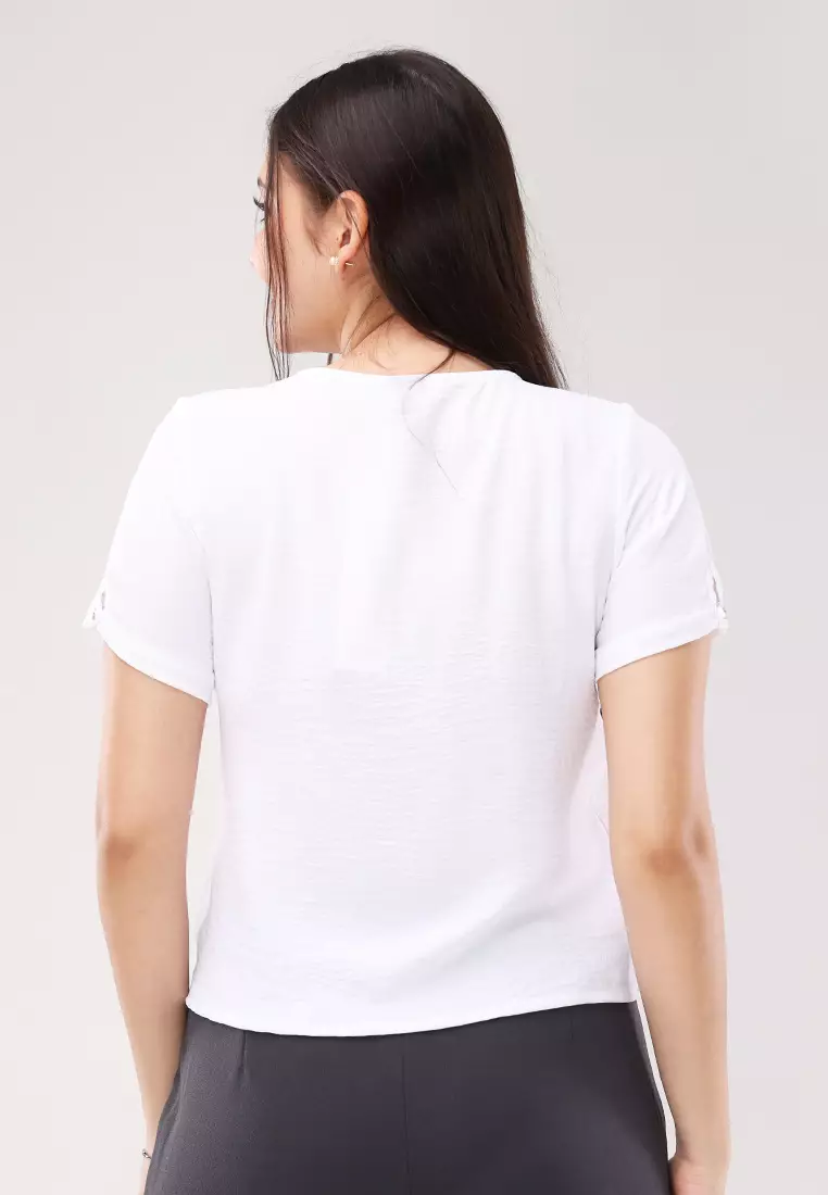 Plain Woven Short Sleeves Blouse