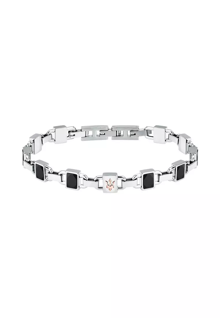 Maserati Jewels 190+30 mm Men's Bracelet, Stainless Steel, Black Ceramic, Rose Gold Logo, JM424ATZ41 (Adjustable)