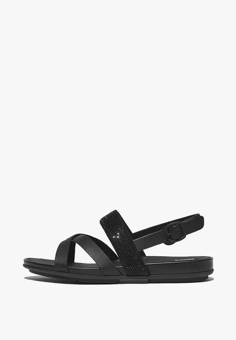 Discount on Fitflop  shoes - SKU: Fitflop Gracie Women's Crystal Leather Strappy Back-Strap Sandals - Black