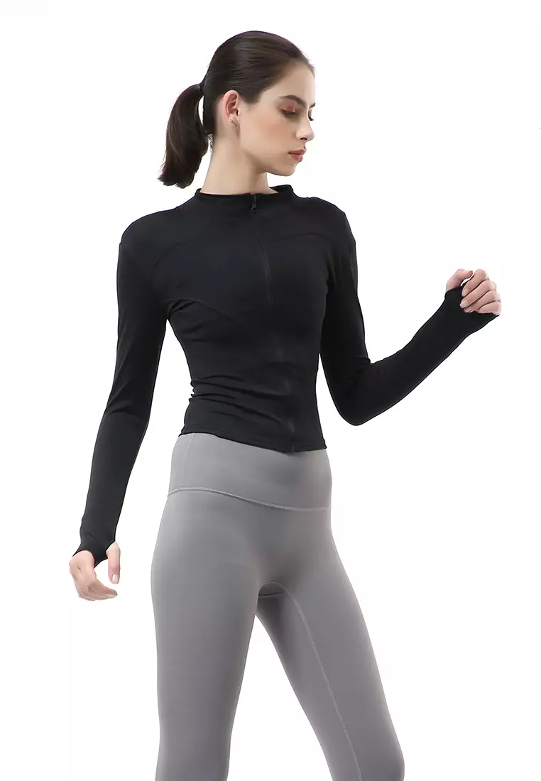 Mikayla Sportwear Jaket Olahraga Wanita Lengan Panjang Adjust Body Shape Material Spandex Lycra ORIGINAL - Black