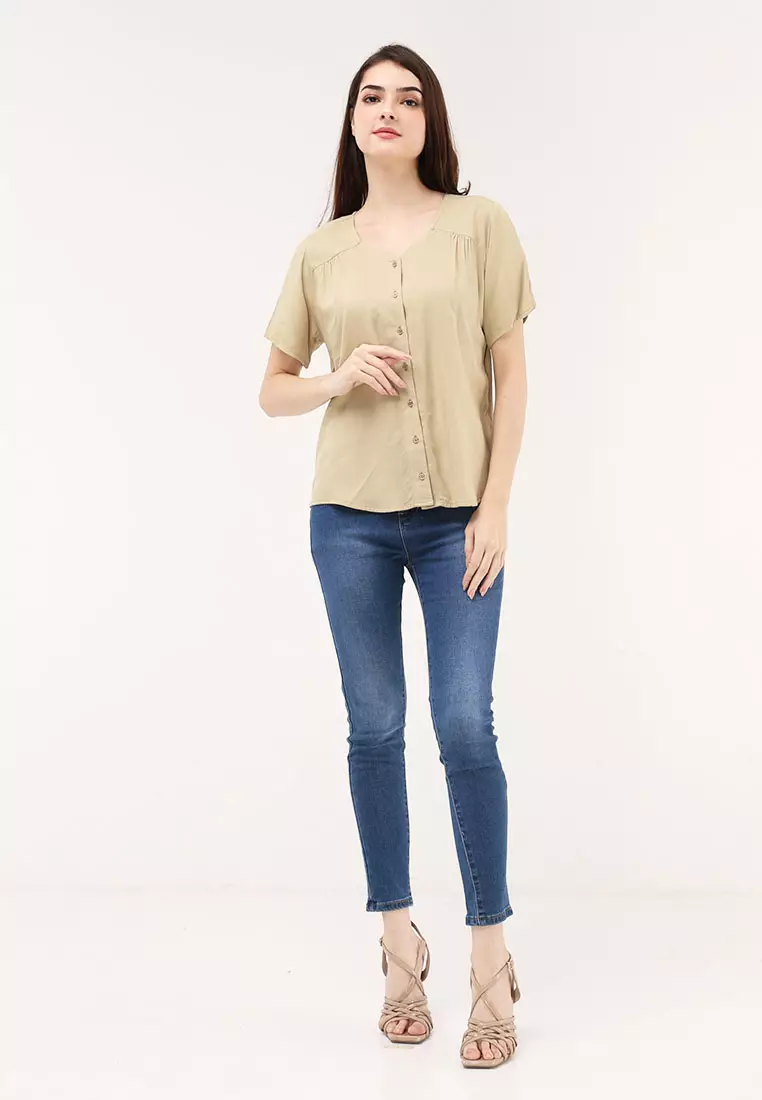 Short Sleeves V-neck Blouse