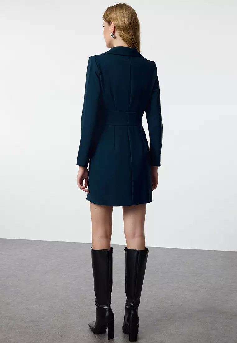 Button Detailed Mini Woven Jacket Dress