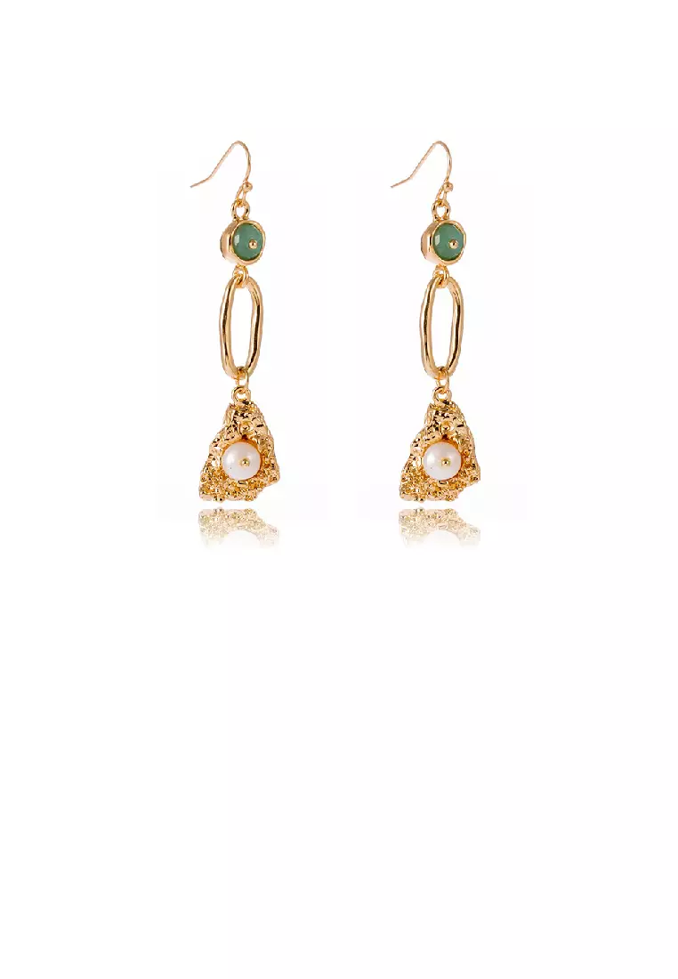 Simple Personality Plated Gold Geometric Imitation Pearl Long Tassel Earrings