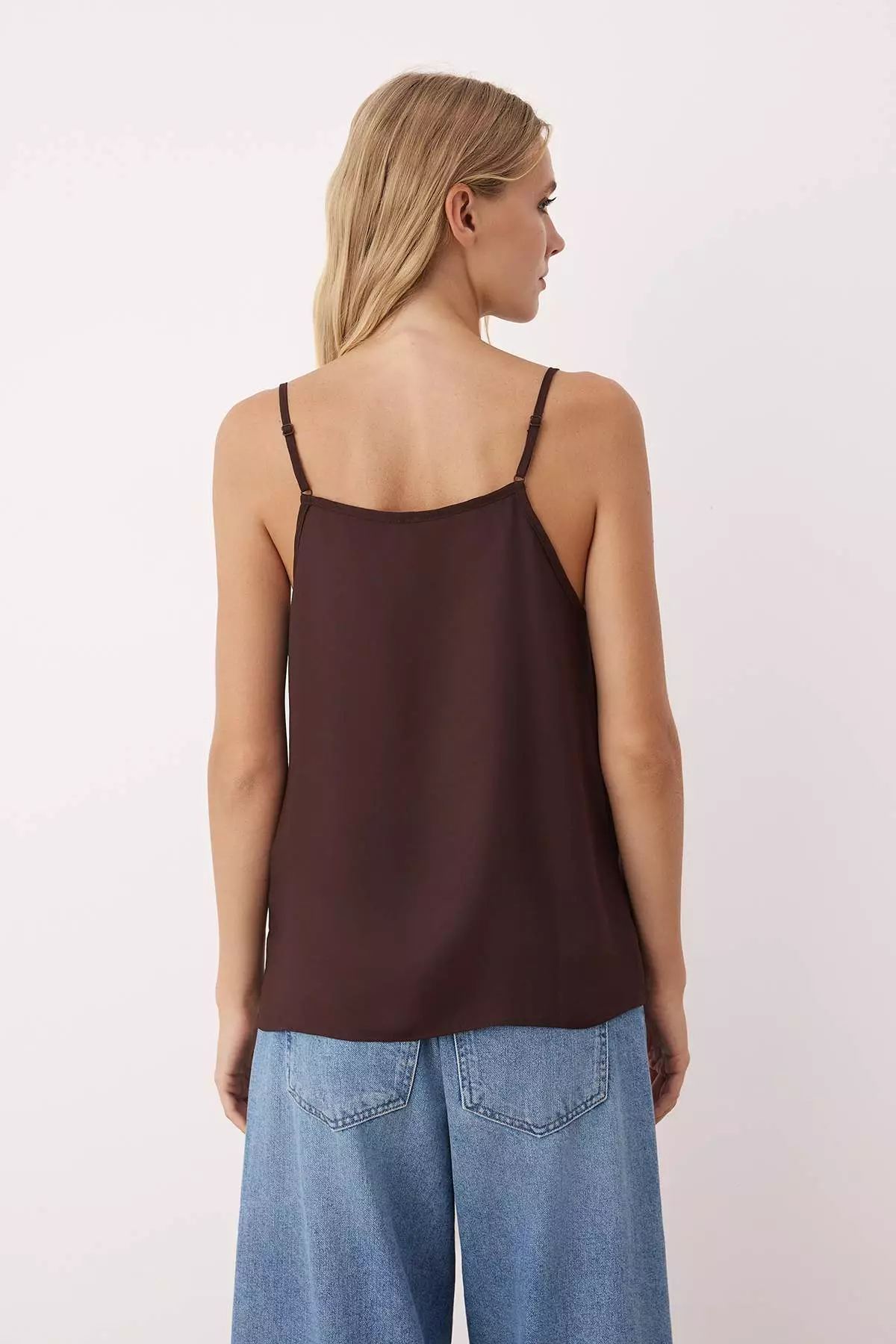 Dark Brown Basic Strappy Woven Blouse Twoss19Bb0224