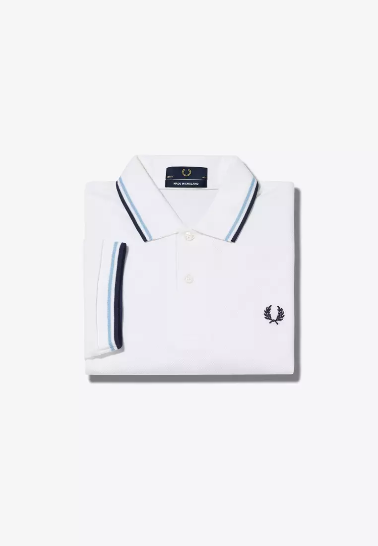 Fred Perry M12 Made in England Twin Tipped Fred Perry Shirt (White / Ice / Navy)