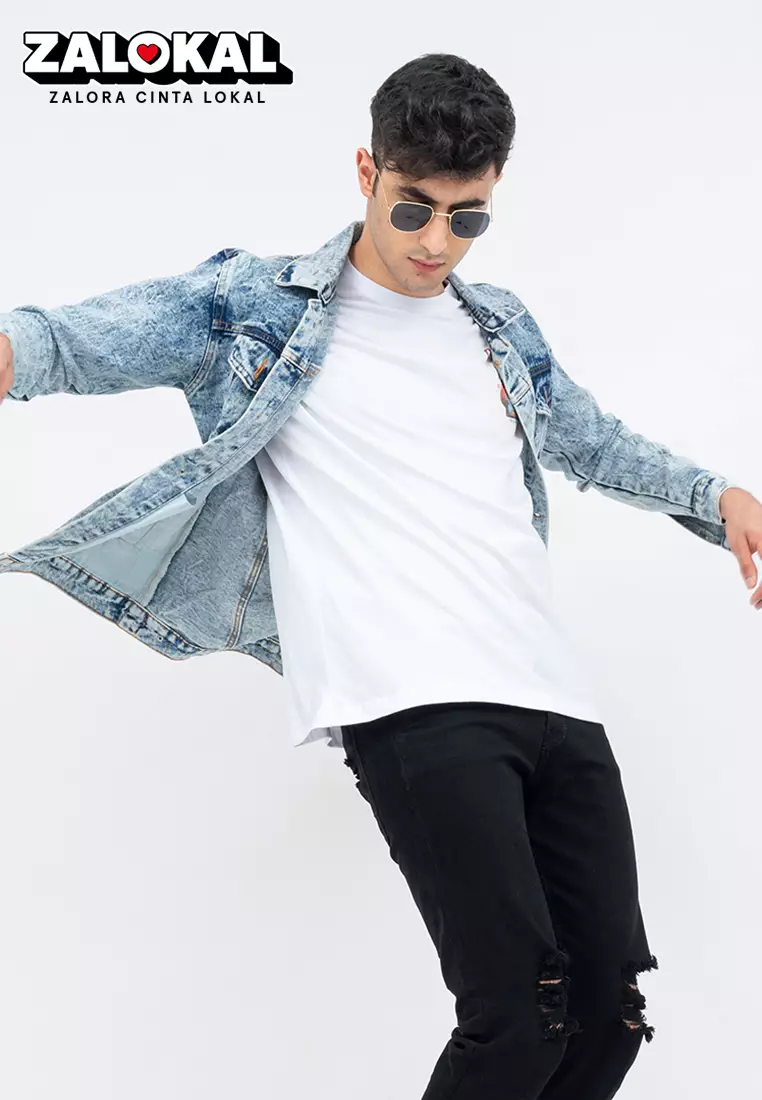 Houseofcuff Jaket Jeans Pria Polos Tebal Dilan Jaket Denim Biru Pudar