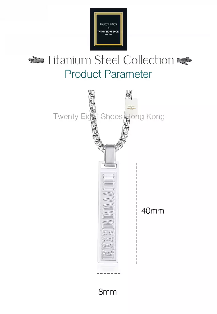 Titanium Steel Rectangular Bar Roman Numerals Pendant Necklace JW QX-1490