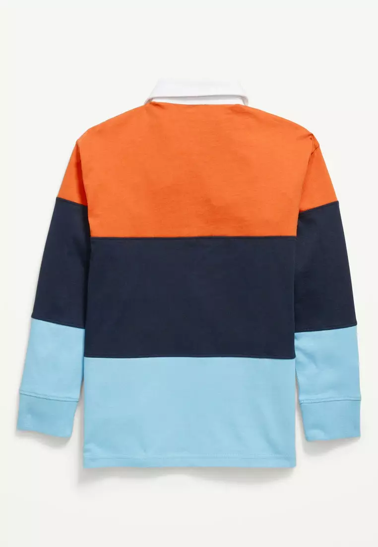 Long-Sleeve Color-Block Polo Shirt for Boys