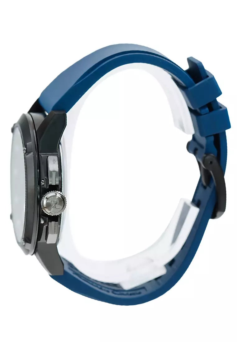 Alexandre Christie - Jam Tangan Chronograph Pria - Black - Blue Rubber Strap - 9602 MCRIPBU